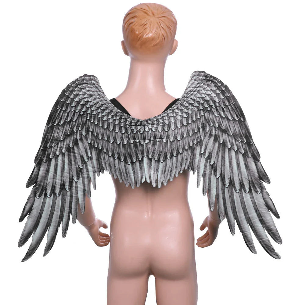 Kids' 3D angel wings in white and black for Halloween and cosplay