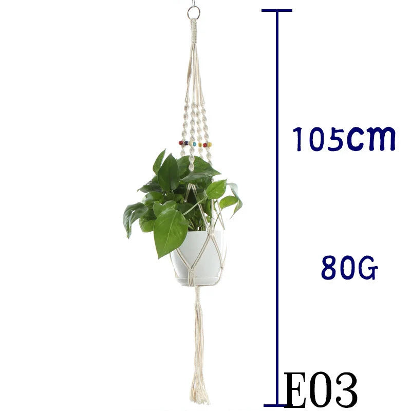 Handmade beige cotton rope flower pot net bag for indoor plants, American Country style