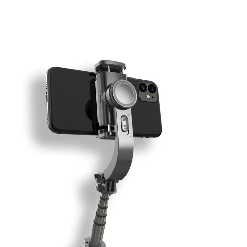 Wireless Bluetooth stabilizer selfie stick with anti-shake gyroscope, black finish, ABS and aluminium alloy body