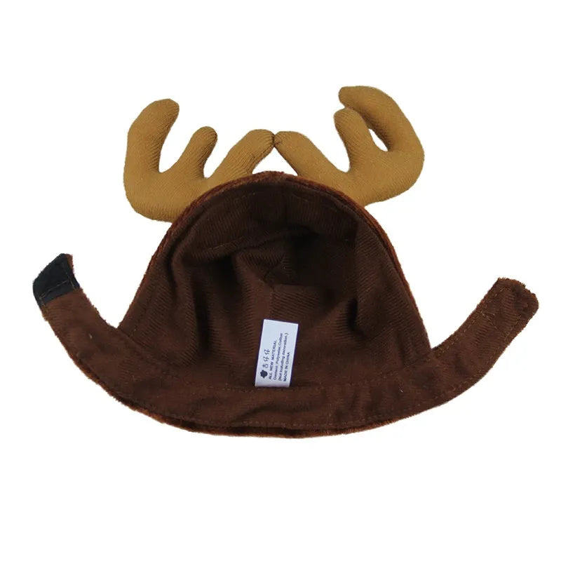 Brown Christmas deer hat with antlers on a cat or small dog