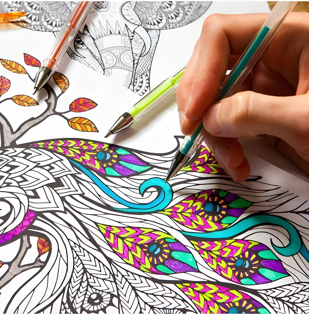 Pack of colour gel pens with a 2.2mm ink reservoir, showing 25 or 50 piece bulk options