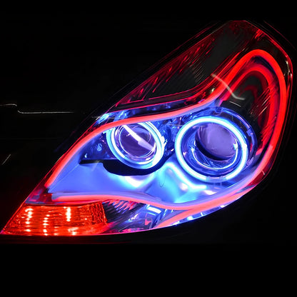 2-piece flexible 45cm LED angel eye DRL strips in white for car headlights, waterproof soft tube design