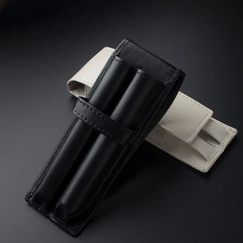 PU double-sided storage bag pen holder in square shape, showing two compartments, available in Black Coffee White colours