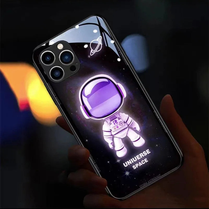 Astronaut luminous tempered glass phone case for Samsung in blue colour