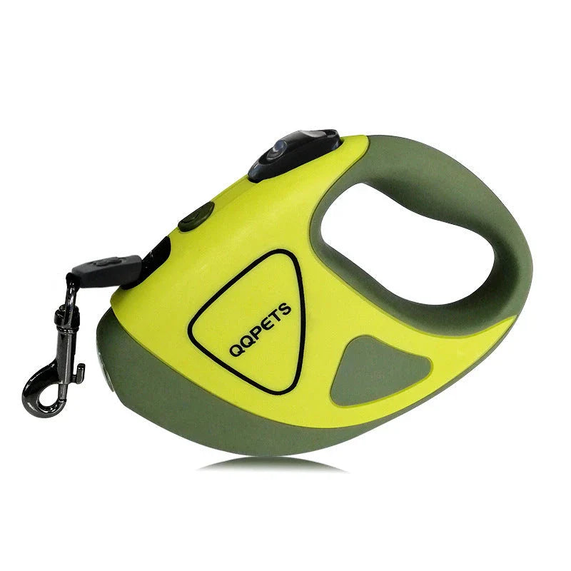 Automatic retractable dog leash with LED light for night safety