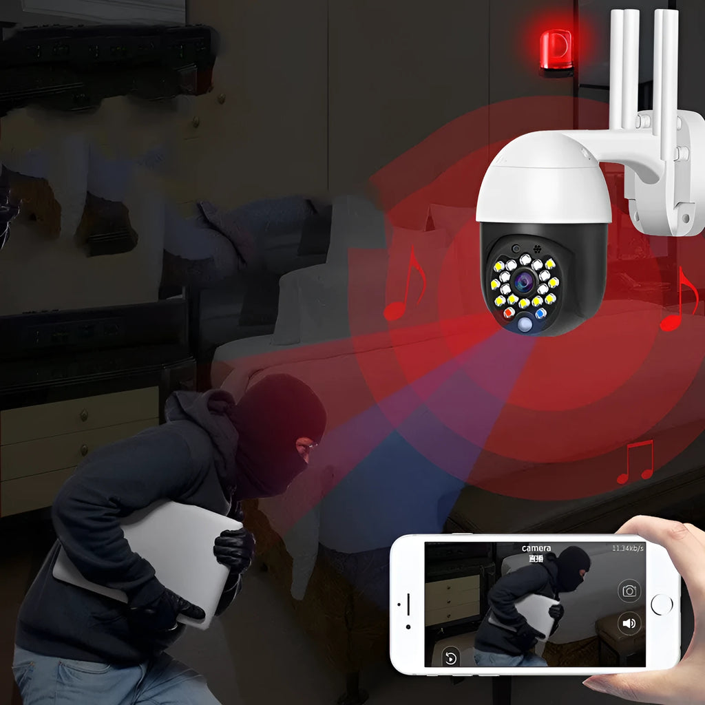 Wireless dome security camera with plastic housing showing infrared LEDs and 3.6mm lens