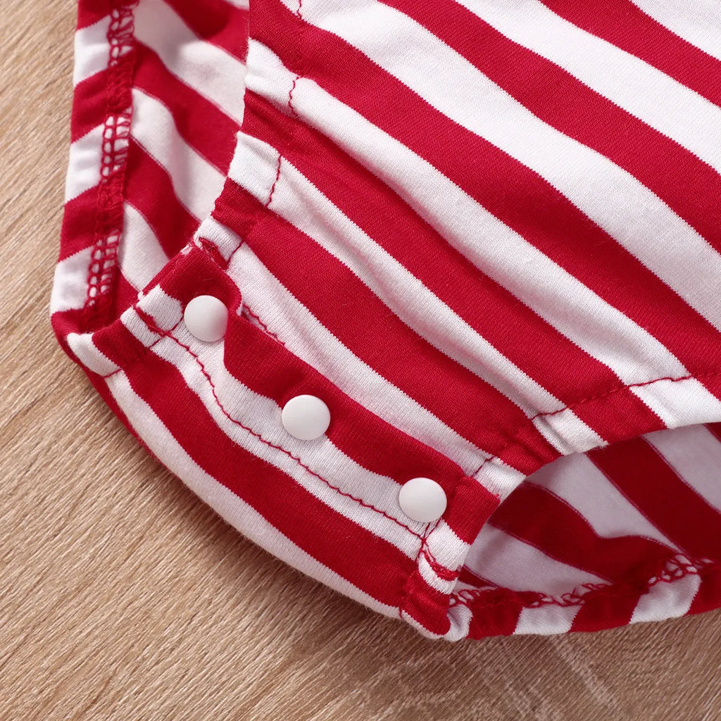 Baby Christmas elk striped hat set 3-piece green red cotton long sleeve top trousers and hat