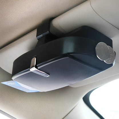 Beige car visor glasses clip, 170mm silver coated steel with electrostatic film, secures sunglasses on sun visor