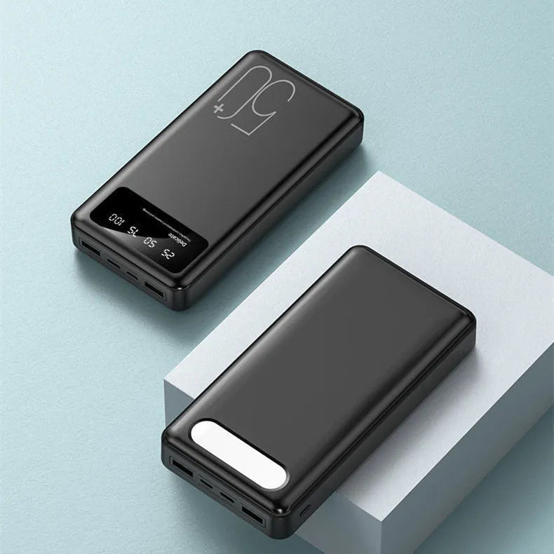 50000 mAh fabric texture portable power bank with LED LCD display in black and white options