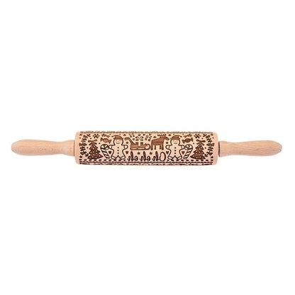 Christmas Snowflake Rolling Pin with detailed engraving on natural hardwood