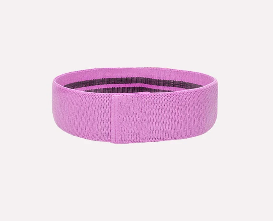 Latex mesh squat resistance band in lake blue, pink, and purple for hip and leg strengthening