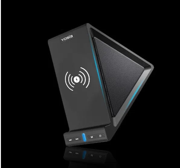 Black multifunctional Bluetooth speaker with built-in phone stand and 2000mAh power bank.