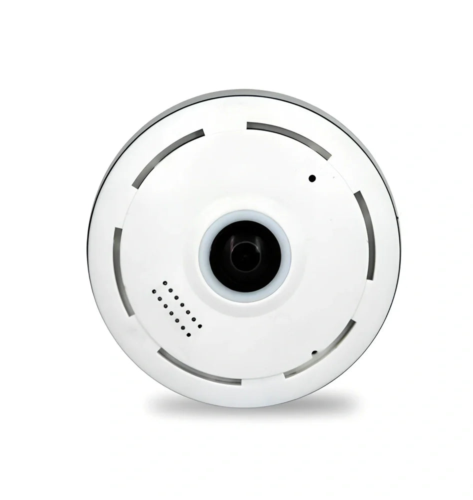 White Cobell 960P WiFi IP camera with 360 degree lens, night vision up to 15m, mounted on ceiling for home security