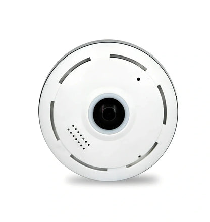 White Cobell 960P WiFi IP camera with 360 degree lens, night vision up to 15m, mounted on ceiling for home security