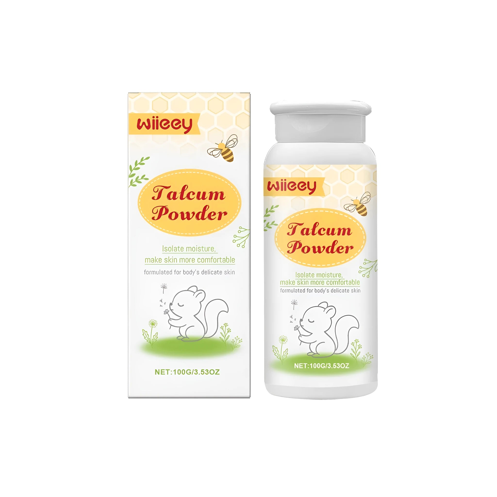 100g talcum powder container with honeysuckle extract and glycerin