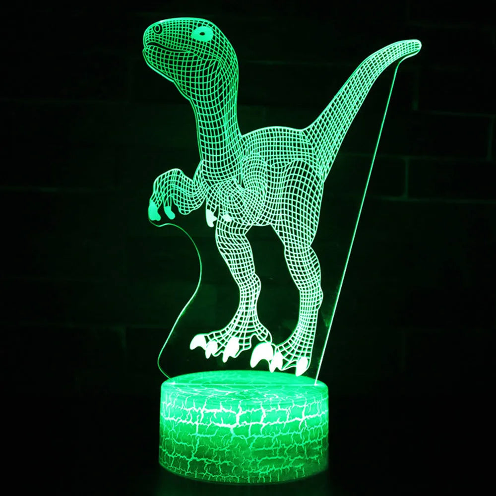 Dinosaur-themed 3D colourful night light with acrylic light guide and remote control