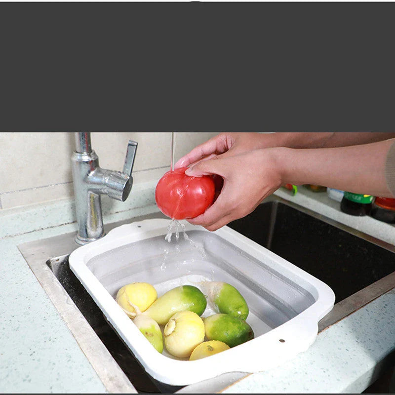 Versatile foldable chopping board with integrated strainers, made from durable PP and TPR materials for Kiwi kitchens