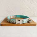 Green adjustable pet collar made from cloth and webbing suitable for dogs and cats with two sizes S and L