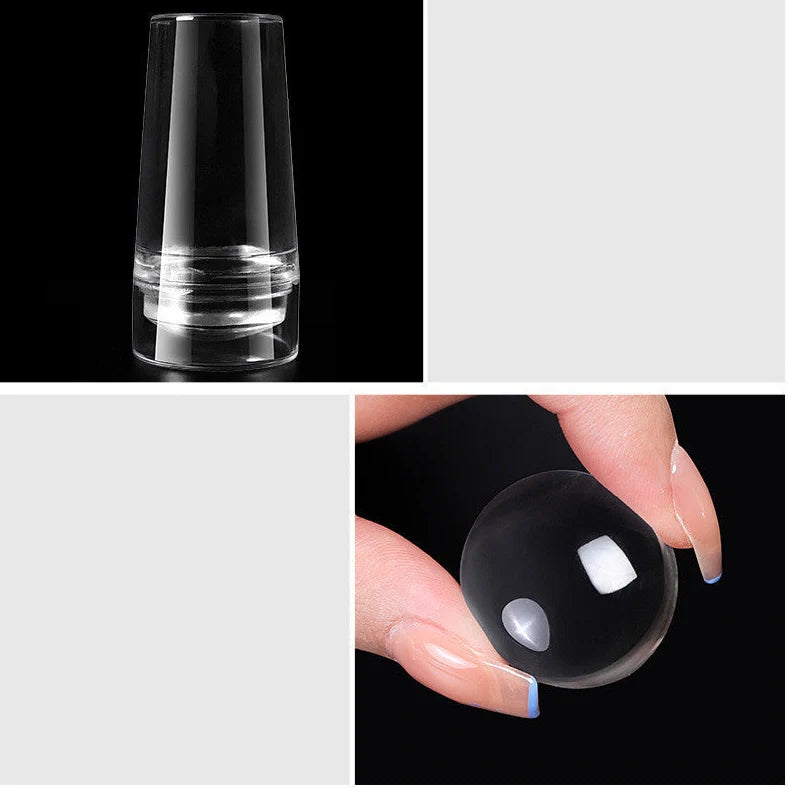 2.8cm Covered Nail Art Printing French Nail Seal Tool with Scraper: Create precise French manicures with 2.8cm silicone stamp for consistent nail art application