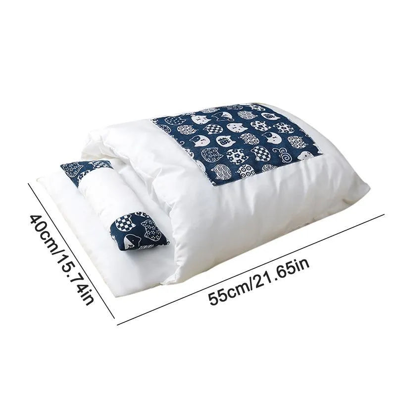 Removable sleeping bag pet bed with pillow in four size options for cats and dogs