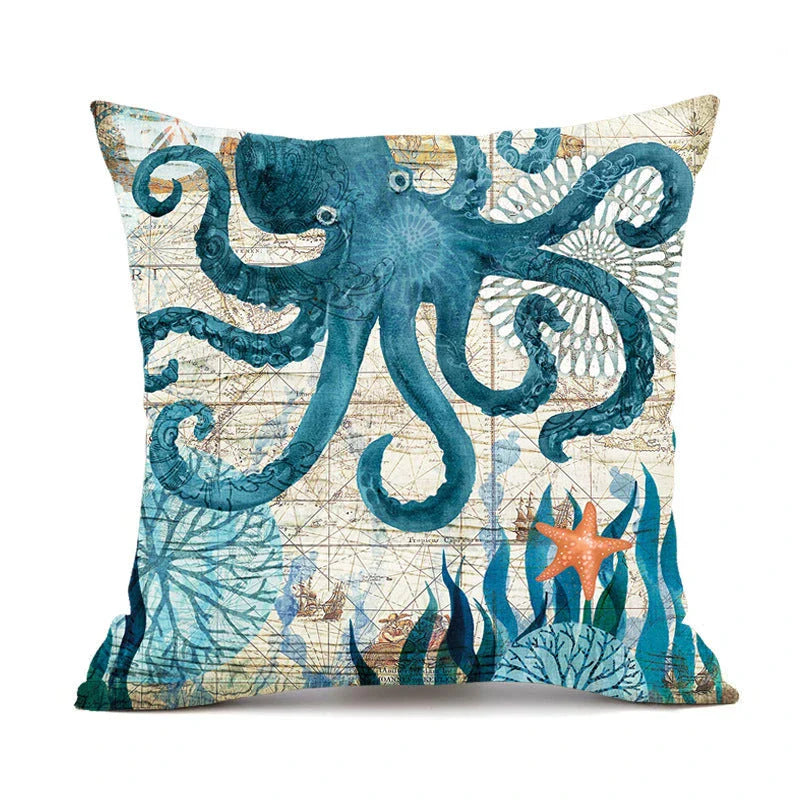 Stylish throw pillow covers featuring vibrant sea creature designs for home decor