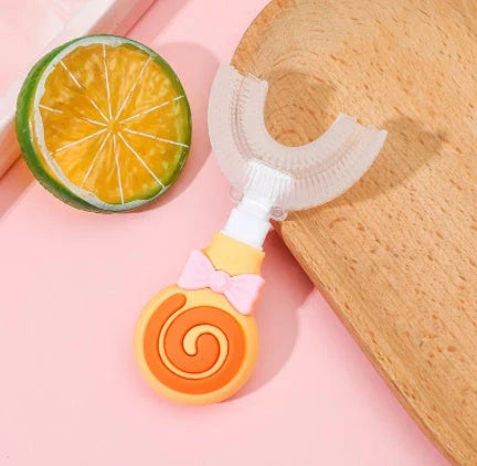 Children's U-shaped Food Grade Soft Rubber Toothbrush in various colours for effective dental care