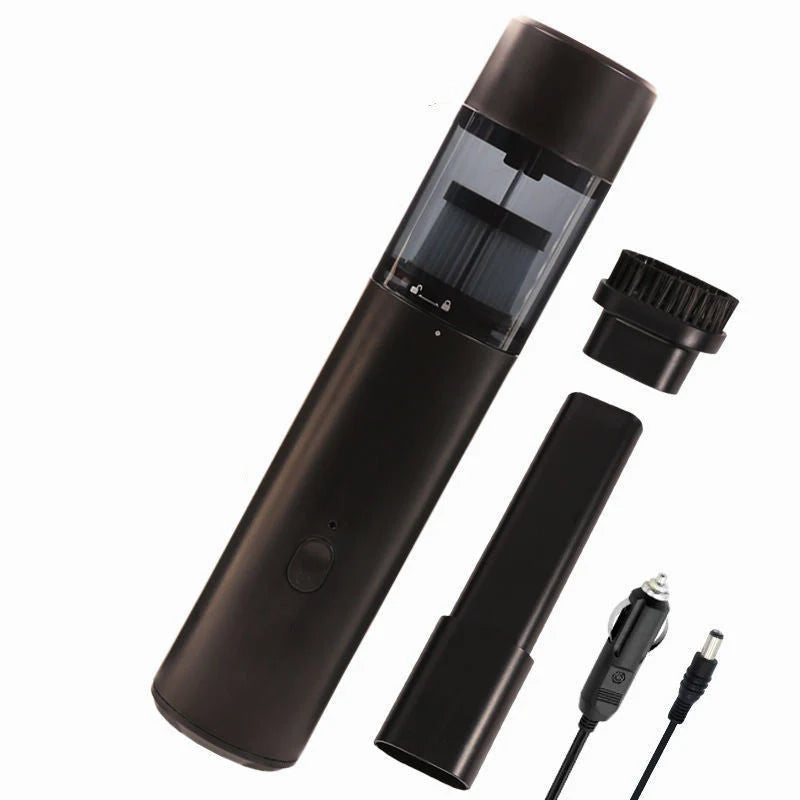 Mini car vacuum cleaner with wireless charging in black and white