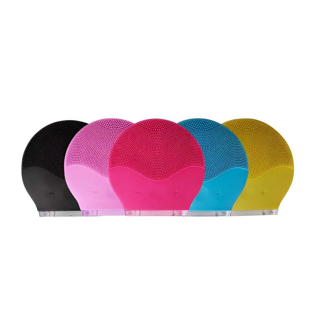 Electric waterproof silicone cleansing instrument with USB charging and sonic vibration in pink