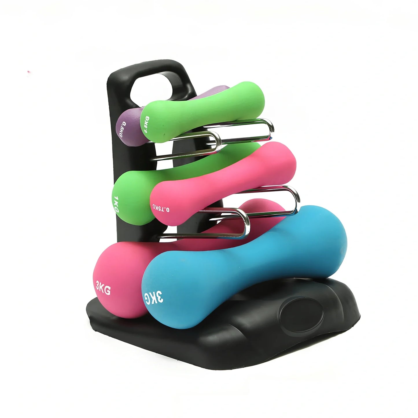 ABS plastic dumbbell storage rack with three adjustable tiers for home gym organisation
