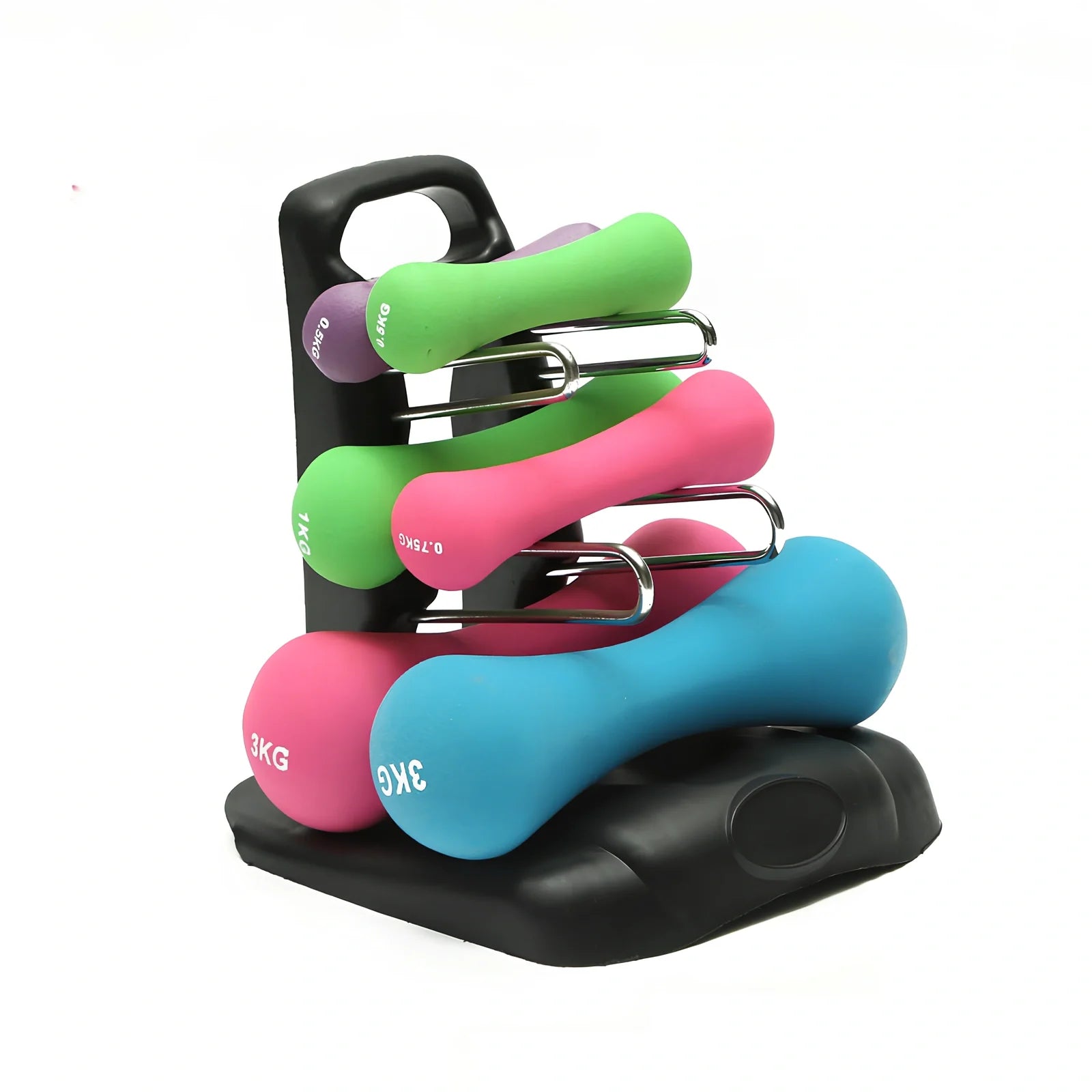 ABS plastic dumbbell storage rack with three adjustable tiers for home gym organisation