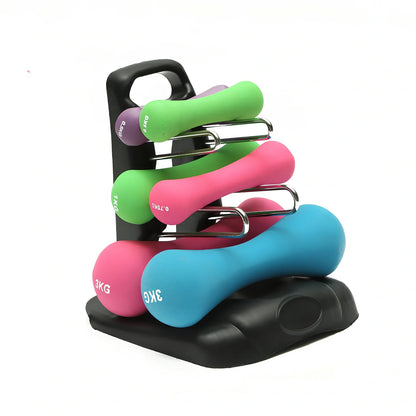 ABS plastic dumbbell storage rack with three adjustable tiers for home gym organisation