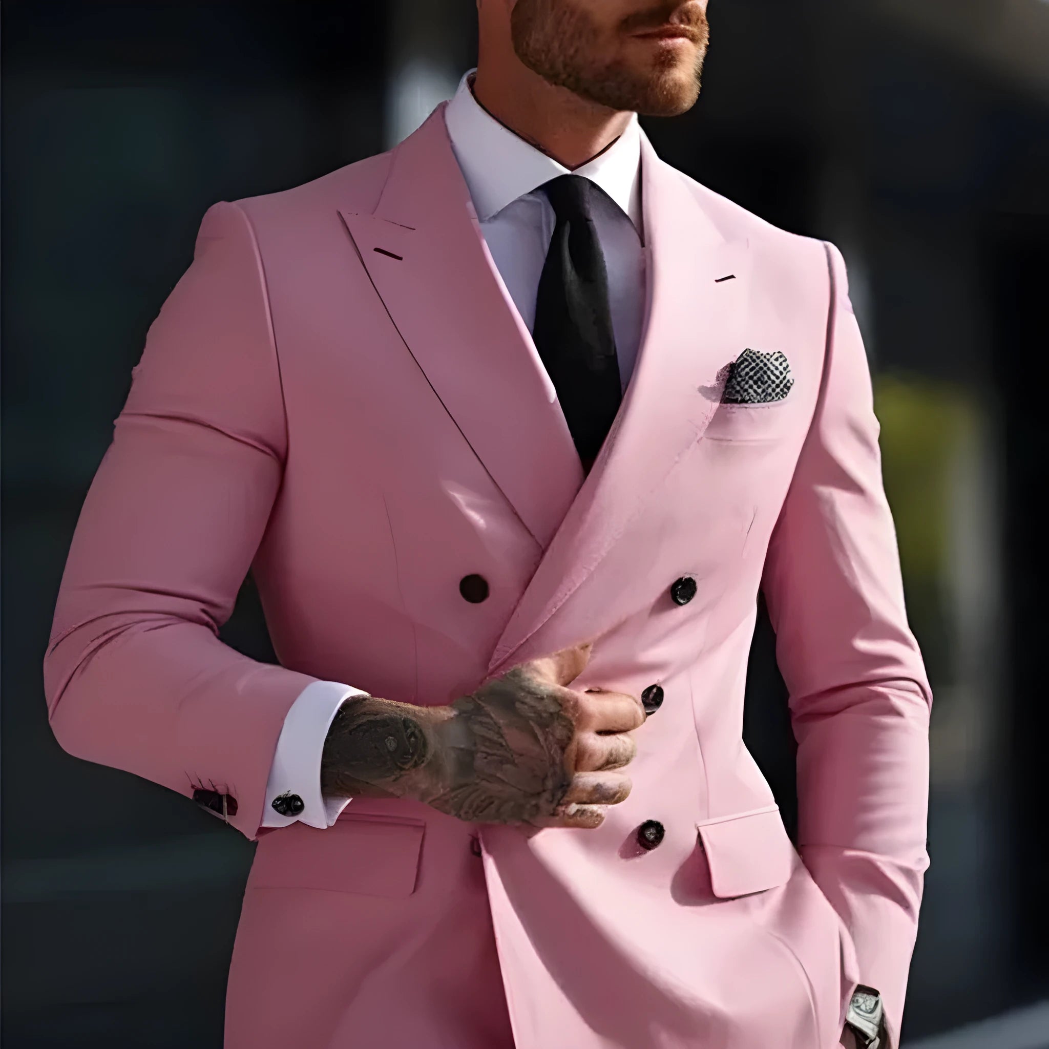 Men's slim fit two-piece suit in grey, jacket and trousers, Korean business style.