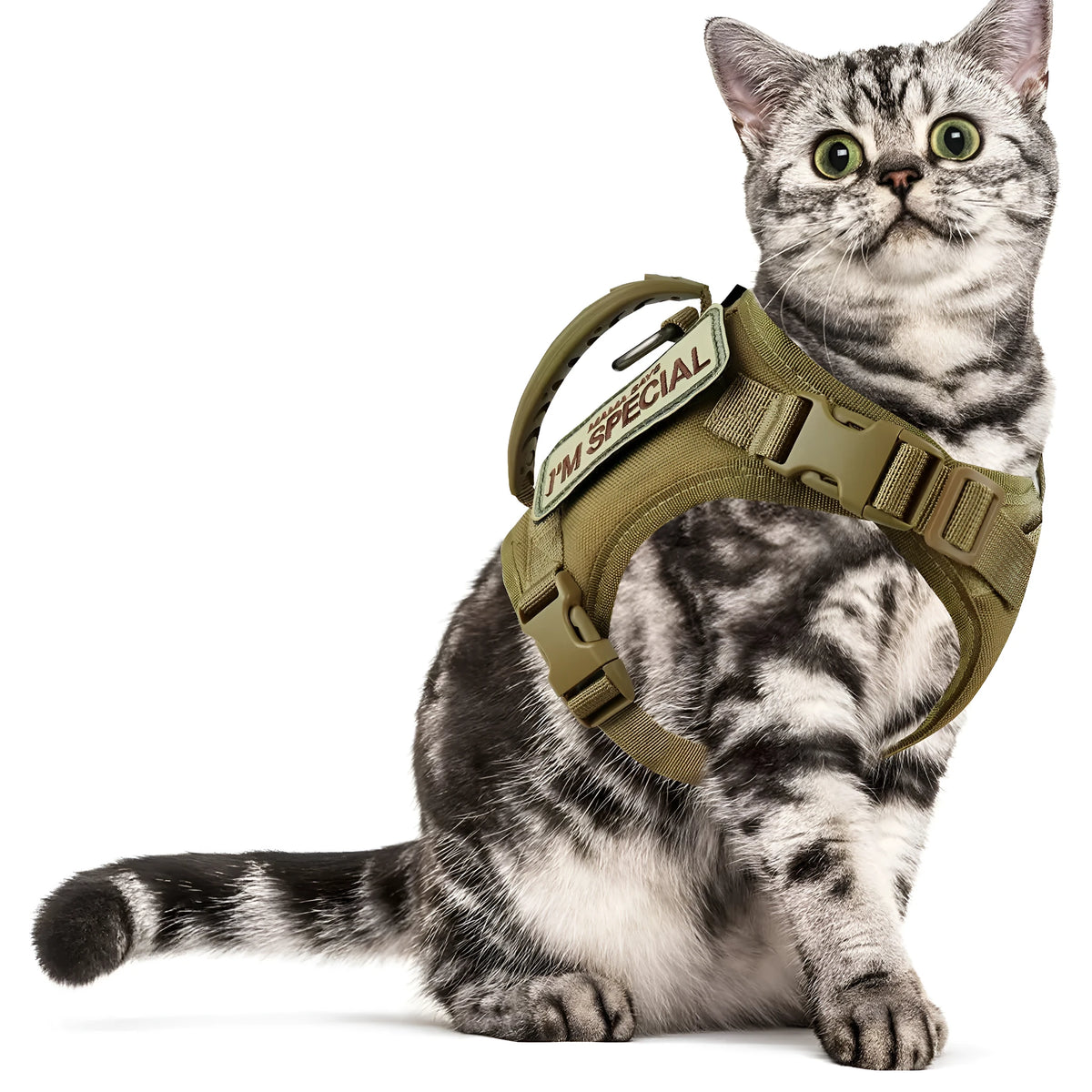 Cat chest strap vest hand holding rope set in Oxford cloth free size black khaki army green colours