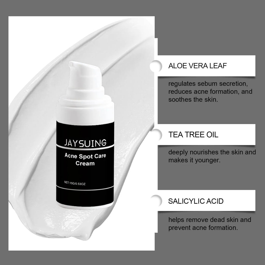 15g tube of acne removing face cream with mint leaf, tea tree oil, and aloe leaf ingredients
