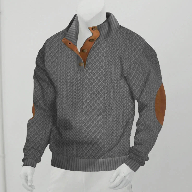 Stand collar long sleeve jacquard knitted pullover sweater in various colours