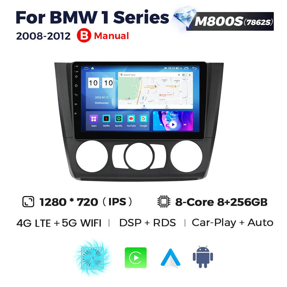 9-inch Android central control navigation touchscreen unit for BMW E87 vehicle.