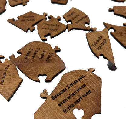 Wooden heart puzzle with love messages for romantic occasions