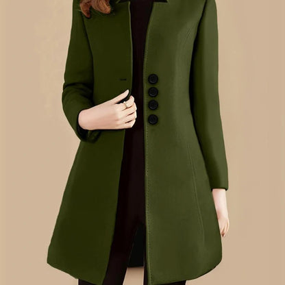 Women's slim-fit modal coat with rabbit fur fabric in army green colour, showing 40cm short length and Korean style cut