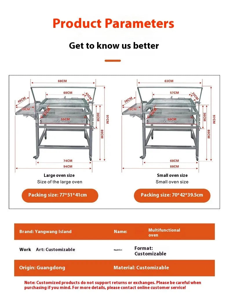 Large foldable charcoal BBQ stove grill for outdoor courtyard use