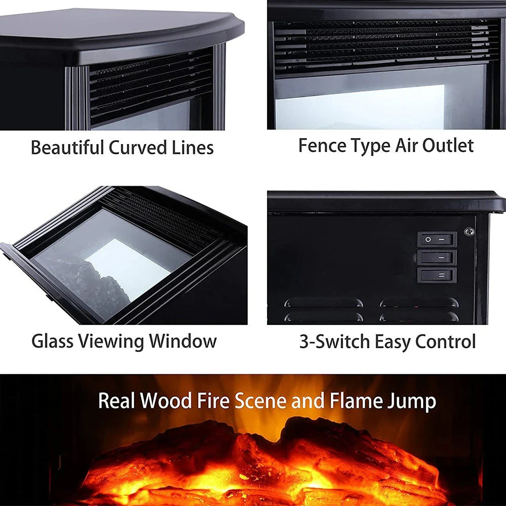 Stylish electric fireplace heater with realistic flame effect and remote control for cozy home decor