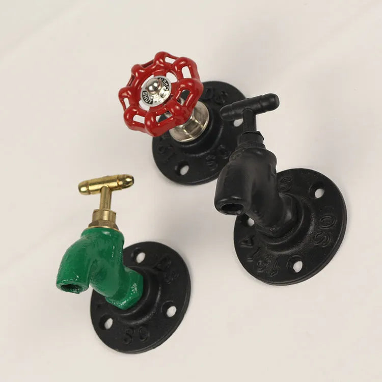 Metal water pipe style wall hook for towels in black green or red colours