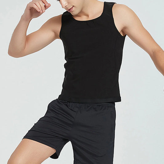 Men's black solid colour polyester sweatshirt tank top, lightweight and breathable