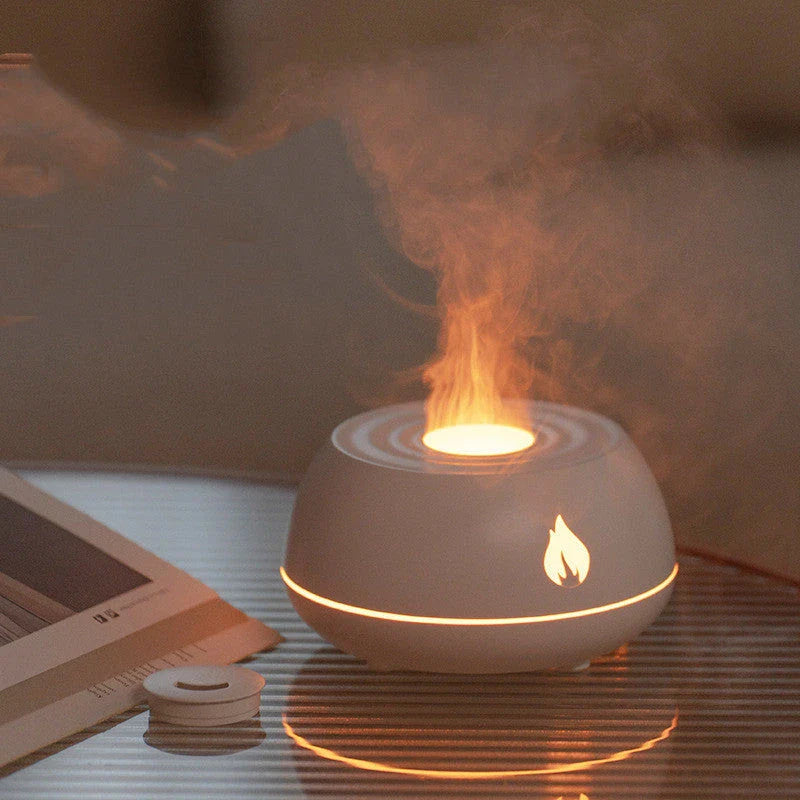 Soothing Flame Humidifier with 7-Color Lighting, Essential Oil Diffuser, and Automatic Shut-Off Feature