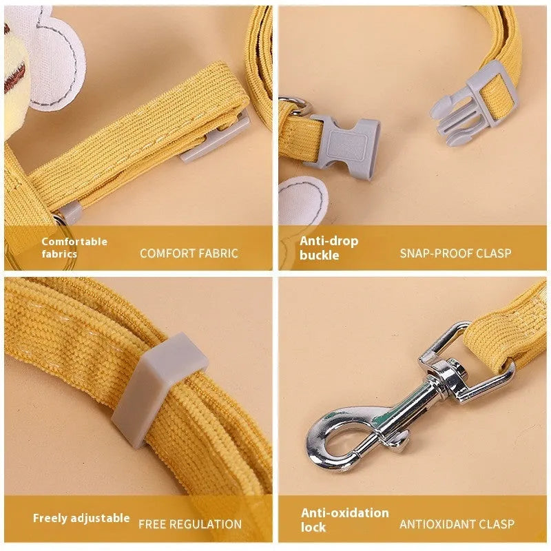Pet hand holding rope set with chest strap, four colour options, sizes XS to M