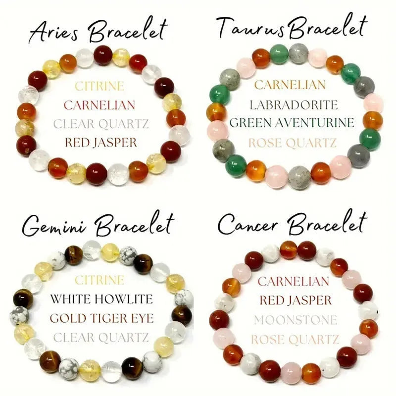 Natural stone beaded twelve constellations bracelet unisex handmade zodiac sign
