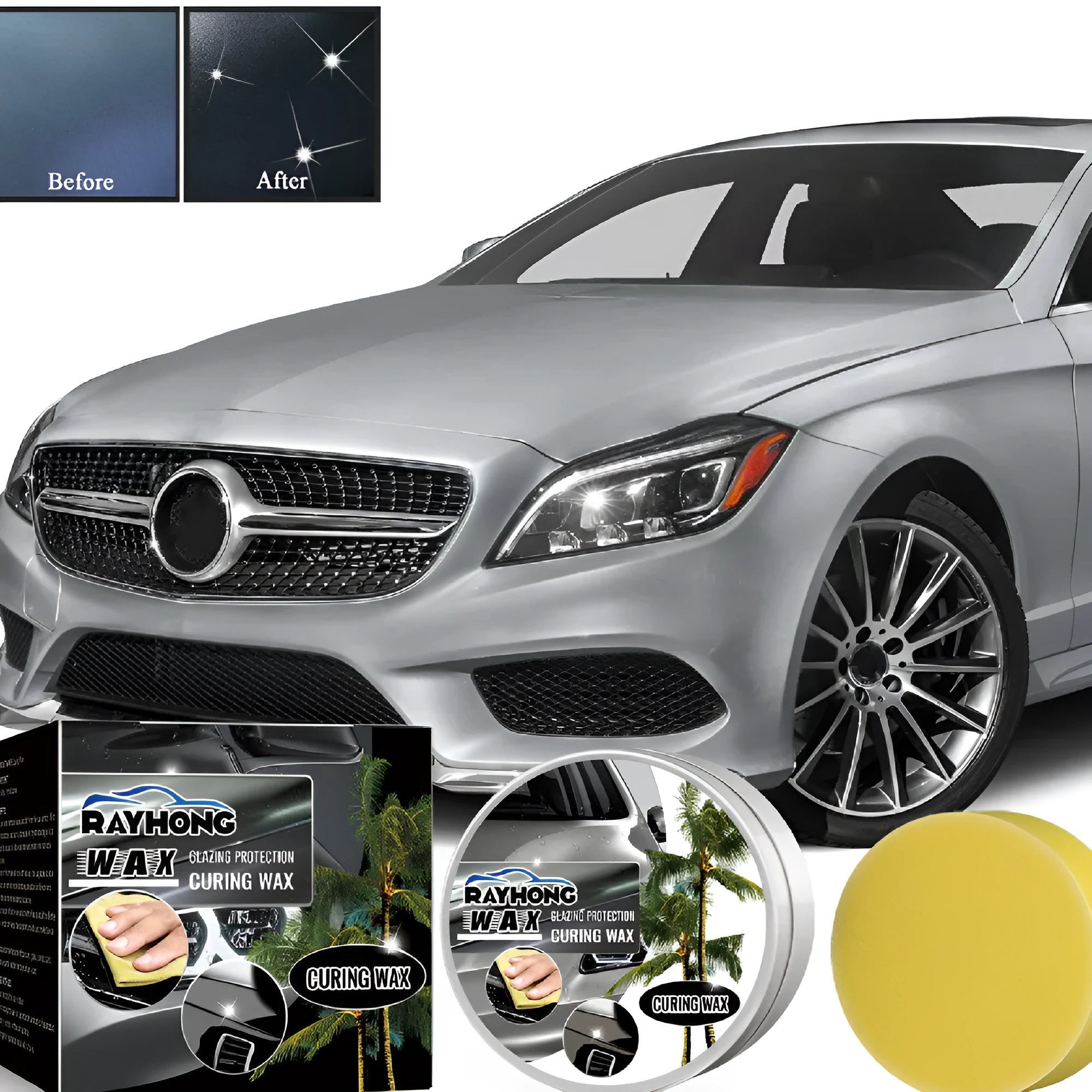 Car coating wax container and application sponge for vehicle paint protection