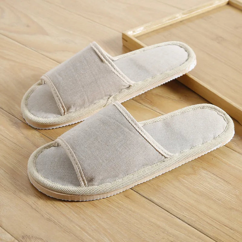 Couples indoor floor slippers solid colour EVA anti-slip open toe cloth cover for home use