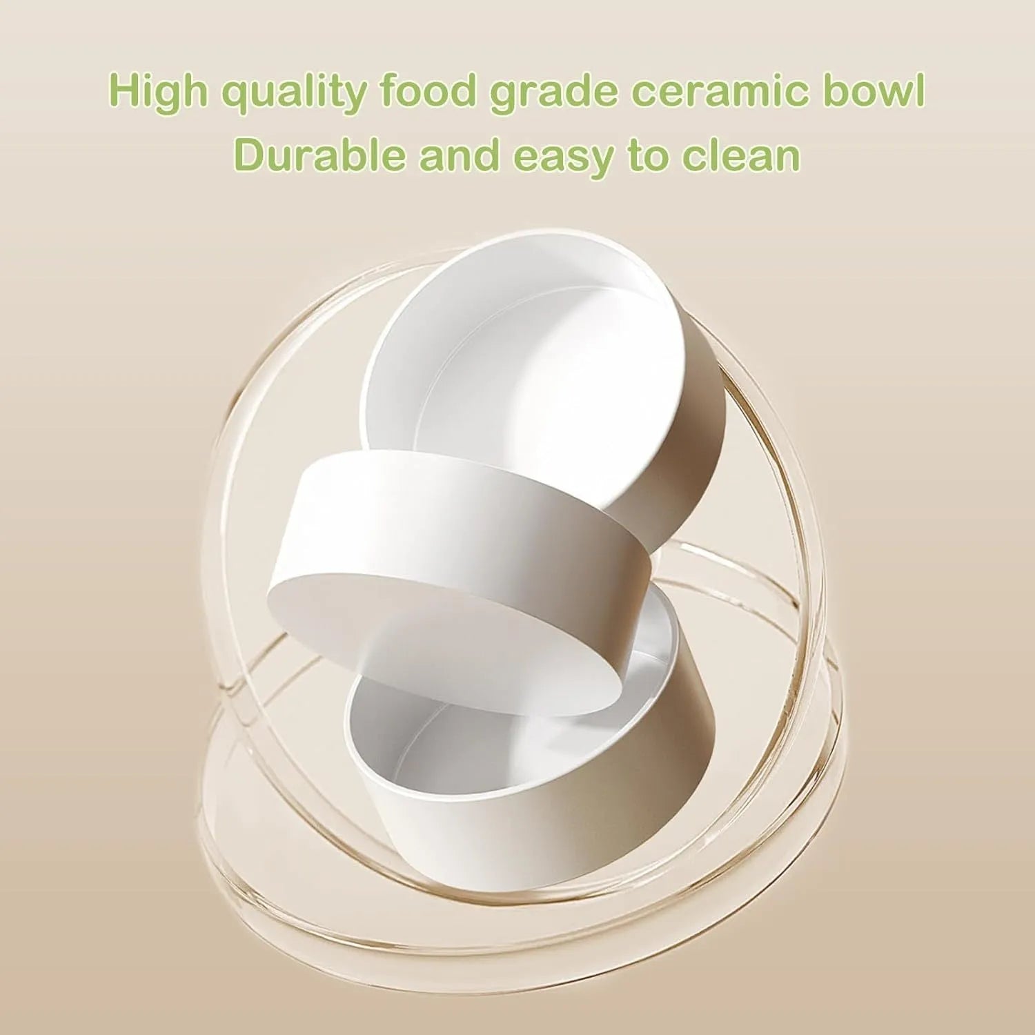 Ceramic elevated cat bowls set with 15 degree tilt in green, white and yellow colour options