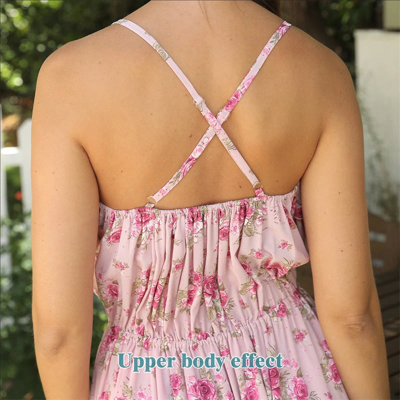 Women's pink floral printed summer dress in polyester fabric