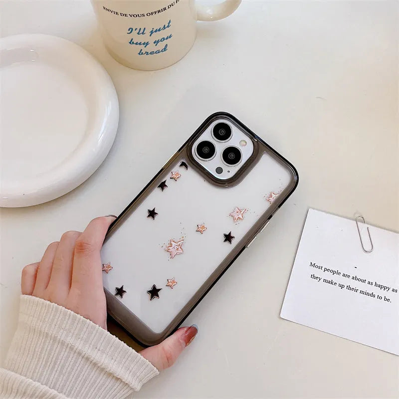 Hard PC phone case with engraved lucky star doodle design and acrylic side finish